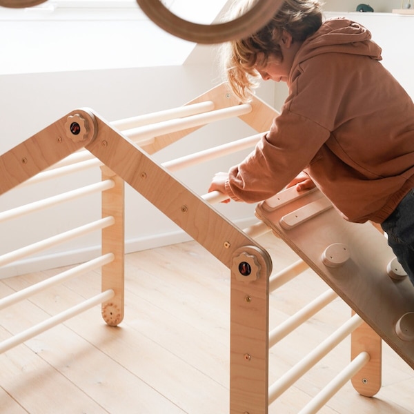 Transformeerbare klimmerdriehoek set van 3 Montessori-driehoek met glijbaan en boogschommel Klimladder Peuter Gym Speelgoed Kletterdreieck