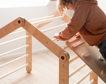 Triángulo escalador transformable conjunto de 3 triángulos Montessori con tobogán y balancín de arco Escalera de escalada Juguetes de gimnasio para niños pequeños Kletterdreieck