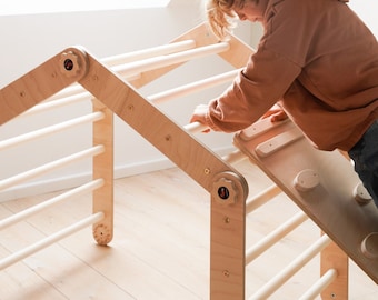 Escalador triangular transformable con rampa Conjunto de fama de triángulo de escalada de madera ajustable Gimnasio en la jungla interior Gimnasio de juegos de escalada para niños Montessori