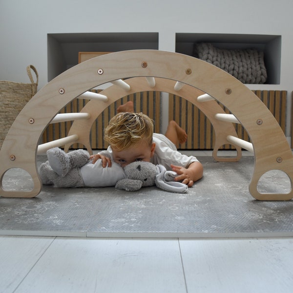 Premium Holzkletterdreieck mit Bogen, Rocker und Schieberampe | Handgefertigte Montessori Spiel Struktur | Indoor-Spielplatz für Kinder