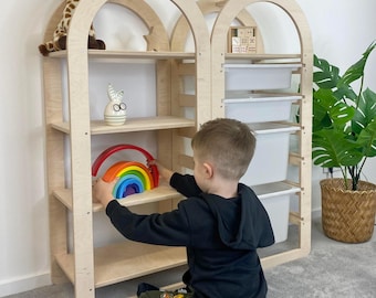 Prateleira Montessori, Organizador de Brinquedos em Madeira de Bétula do Báltico, Estante Infantil para Livros