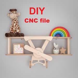 Digital File for CNC - Wall shelf PLANE | Aircraft wall shelf wood Kids room wall decor Wood shelf for kids Airplane Nursery Bookshelf