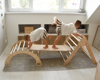 Foldable Climbing triangle SET for toddlers Montessori Wooden Climber Kids ladder Activity Toys Kletterdreieck