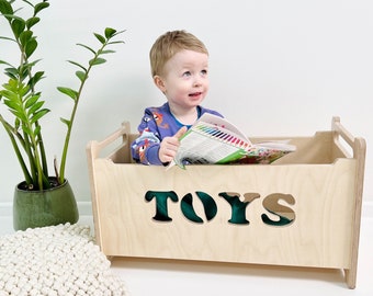 Montessori Coffre à jouets en bois pour enfants Rangement pour jouets Montessori pour tout-petits Boîte de rangement durable pour jouets et livres Spielzeugkiste aus Holz