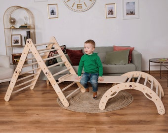 Transformable climbing triangle set with ramp Indoor playground Climbing Furniture Montessori Toddler Climbing tower Kids ladder gym