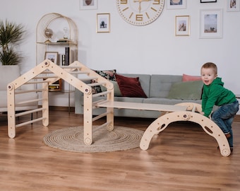 Transformable Climbing Triangle: Montessori Indoor Play Gym with Ramp & Slide