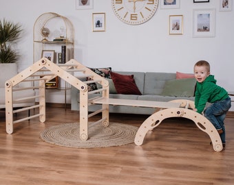 Triangle d’escalade réglable SET pour les tout-petits Cadre d’escalade Jouets Montessori Baby gym Échelle pour enfants Activité jouets en bois Kletterdreieck