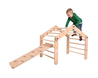 Triangle d'escalade réglable avec rampe et arche Montessori Triangle en bois transformable échelle d'escalade bébé Gym activité grimpeur