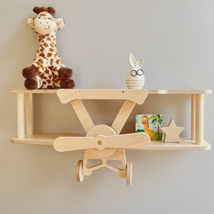 Wooden Aircraft shelf Kids room decor Nursery furniture Aviation themed bedroom Children wall shelf Home decor Wooden Bookcase