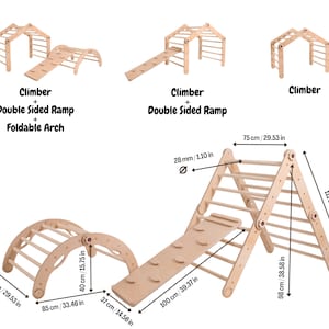 Ensemble de triangle d'escalade transformable de 3 triangles Montessori avec toboggan et bascule en arc Échelle d'escalade Jouets de gymnastique pour tout-petits Kletterdreieck image 8