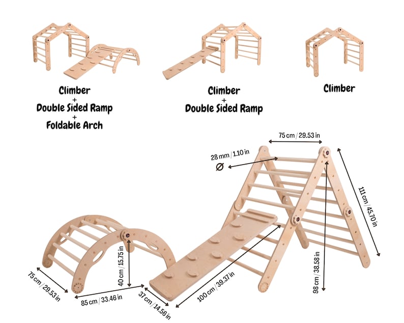 Ensemble de triangle d'escalade transformable de 3 triangles Montessori avec toboggan et bascule en arc Échelle d'escalade Jouets de gymnastique pour tout-petits Kletterdreieck image 8