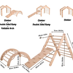 Adjustable Climbing Triangle Set with Ramp and Arch Montessori Transformable Wooden Triangle Climbing Ladder Baby Gym Activity Climber