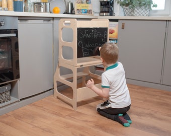 4in1 Convertible helper tower table Montessori Kitchen tower Transformable helper tower Kitchen step stool Multifunctional toddler tower