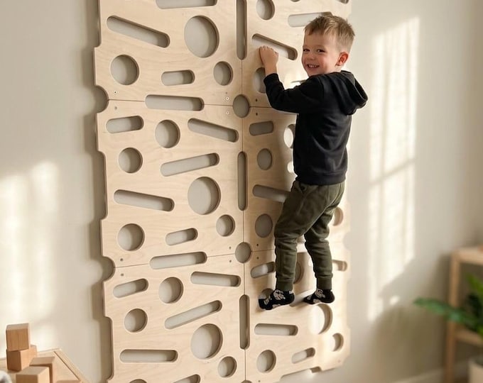 Kids climbing wall panels, Wooden climbing holds for kids, Indoor climbing wall, Toddler climbing wall equipment, Playroom climbing wall