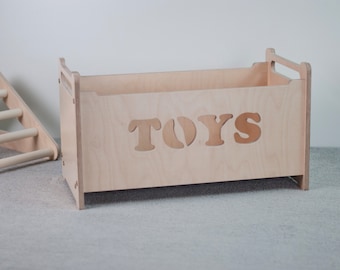 Handgemaakte montessori houten speelgoedkist | Gepersonaliseerde babykameropberger