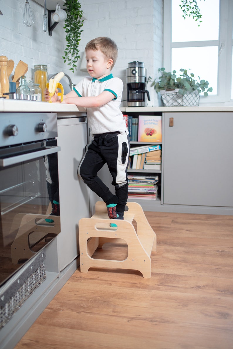 Tour d'aide pour tout-petits 4 en 1 Tour de cuisine Table Tableau Toboggan Meubles Montessori Tour d'aide convertible Escabeau de cuisine image 8