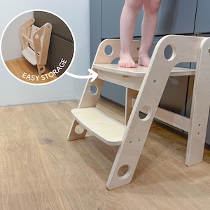 Taburete plegable de madera para niños y adultos Taburete de 2 escalones Escalera de 2 escalones para cocina, baño, taburete de escalón para niños pequeños
