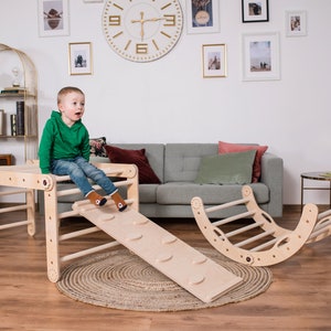 Ensemble de triangle d'escalade transformable de 3 triangles Montessori avec toboggan et bascule en arc Échelle d'escalade Jouets de gymnastique pour tout-petits Kletterdreieck image 3