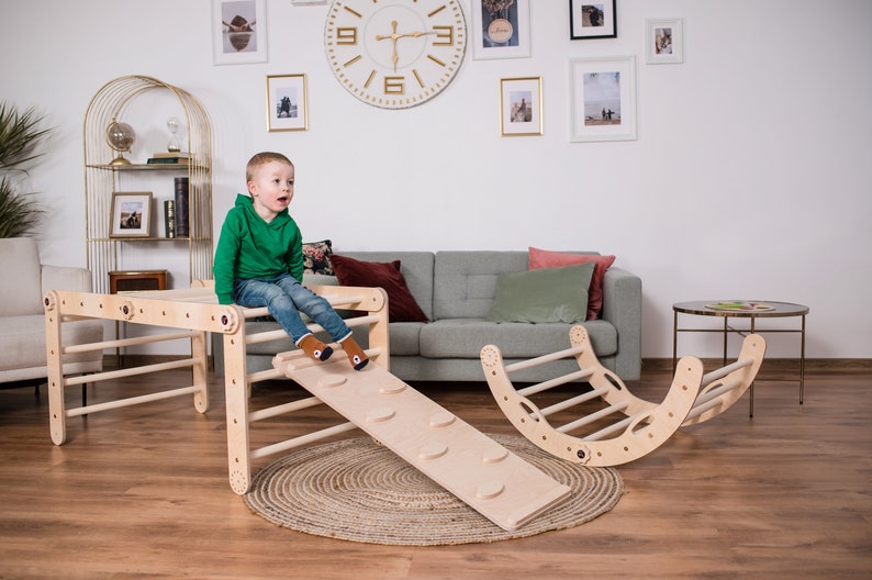 Ensemble de triangle d'escalade transformable de 3 triangles Montessori avec toboggan et bascule en arc Échelle d'escalade Jouets de gymnastique pour tout-petits Kletterdreieck image 3