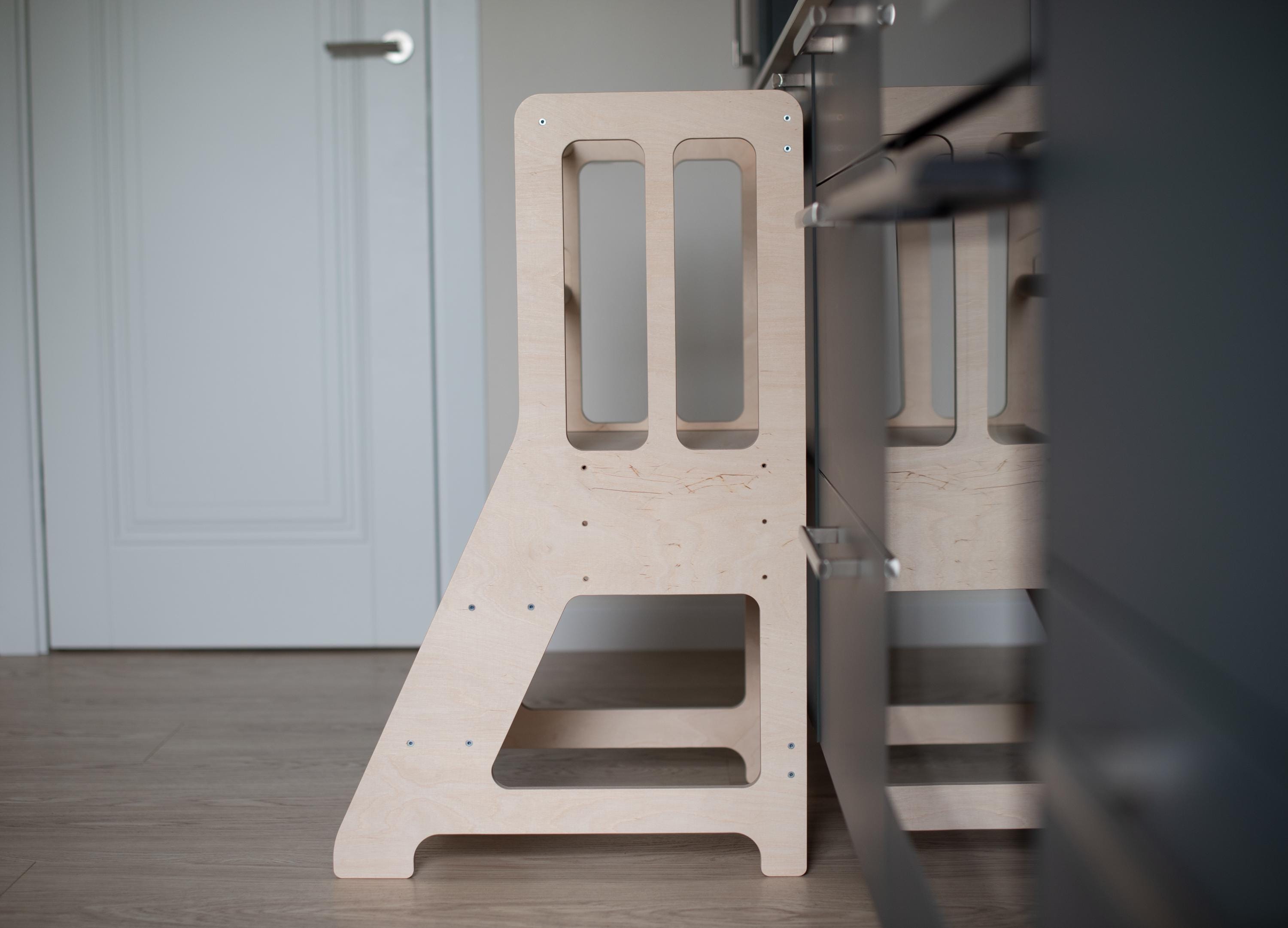 Torre Didattica Nera In Legno Per Bambini – Sgabello Cucina Regolabile Con Piattaforma E Gradini Sicuri