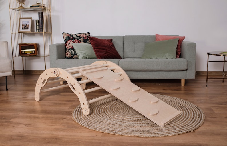 Ensemble de triangle d'escalade transformable de 3 triangles Montessori avec toboggan et bascule en arc Échelle d'escalade Jouets de gymnastique pour tout-petits Kletterdreieck Arch+Ramp