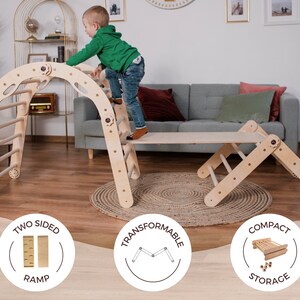 Adjustable Climbing Triangle Set with Ramp and Arch Montessori Transformable Wooden Triangle Climbing Ladder Baby Gym Activity Climber