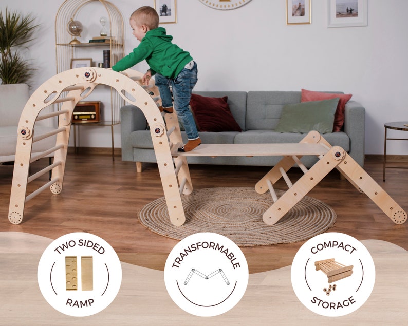 Adjustable Climbing Triangle Set with Ramp and Arch Montessori Transformable Wooden Triangle Climbing Ladder Baby Gym Activity Climber