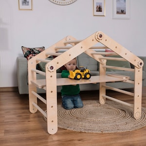 Ensemble de triangle d'escalade transformable de 3 triangles Montessori avec toboggan et bascule en arc Échelle d'escalade Jouets de gymnastique pour tout-petits Kletterdreieck Climber+Ramp