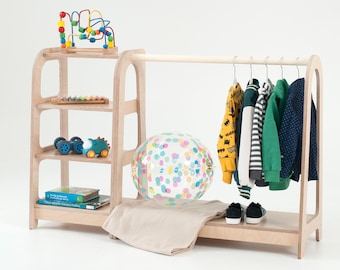 Montessori Clothing Rack with Shelves, Kids Open Wardrobe