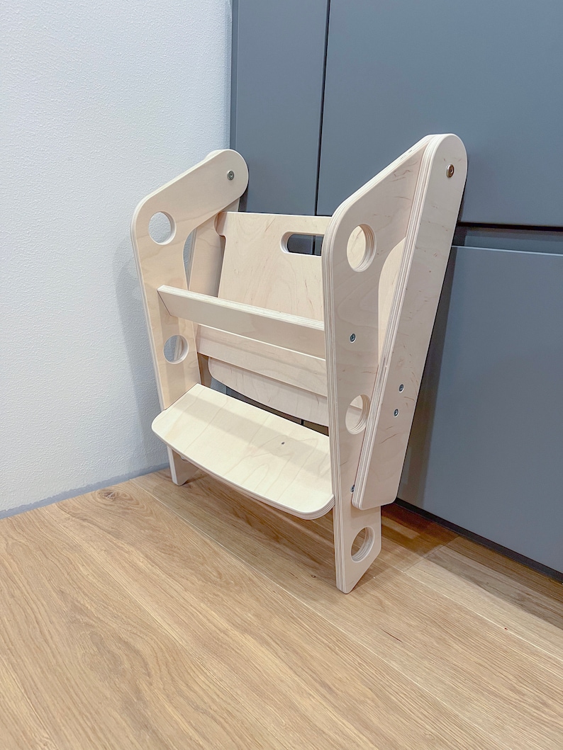 Wooden Foldable Hidden Step Ladder – Space-Saving 2-Step Stool, 400 Lb Capacity, Anti-Slip, For Kitchen, Bathroom, Closet