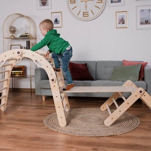 Ensemble de triangle d'escalade transformable de 3 triangles Montessori avec toboggan et bascule en arc Échelle d'escalade Jouets de gymnastique pour tout-petits Kletterdreieck image 7