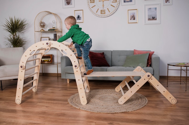 Ensemble de triangle d'escalade transformable de 3 triangles Montessori avec toboggan et bascule en arc Échelle d'escalade Jouets de gymnastique pour tout-petits Kletterdreieck image 7