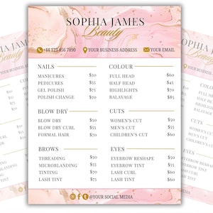 Editable Salon Price List Template – Customizable Hair & Spa Pricing Menu, Printable Service Sheet for Canva, Instant Download
