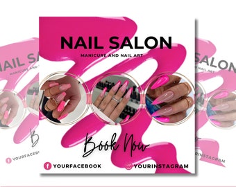 Pink Nails Flyer - DIY Template - Salon Promotion - Nail Art Booking Ad