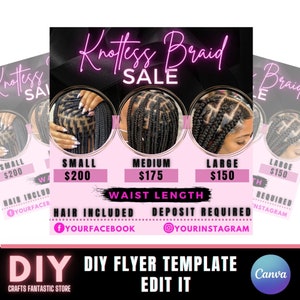 Knotless Braid Flyer DIY Sale Hair Stylist Promo Salon Booking Ad image 1