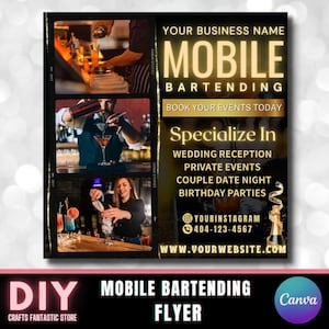 Flyer Mobile Barman | Modèle de toile modifiable DIY mixologue barman services de boissons fête planification d&#39;événements location réseaux sociaux