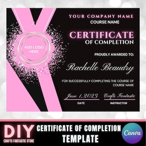Certificate of Completion Template | DIY Black Training Course Award Beauty Makeup Nails Lash Tech MUA Hairstylist Editable Canva Template