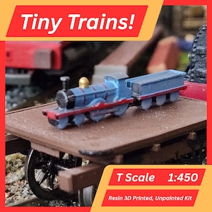 Malutkie pociągi! Lokomotywa FR K2 „Large Seagull” klasy 21 i 2 wagony – tor T, statyczny, drukowany w żywicy 3D, zestaw do samodzielnego pomalowania.