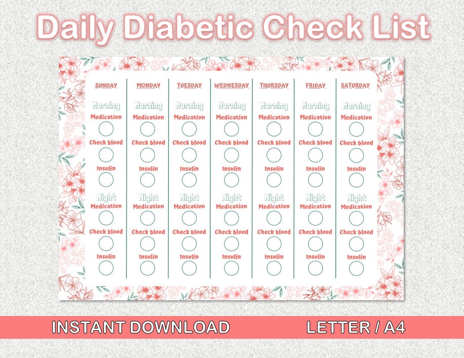 Daily Diabetic Check List Printable Digital Download | Etsy Canada