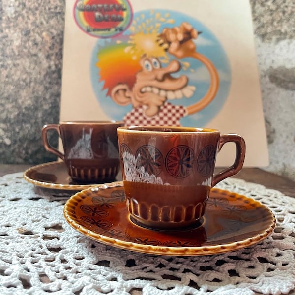 Tazze da caffè, tè e cioccolata calda vintage Colorado Digoin Francia anni '60 e '70 con piattini