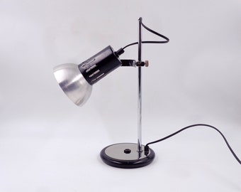 Lámpara de Mesa Aluminor Spot Reflector Cromo Negro - Vintage 70s-80s - Bombilla LED