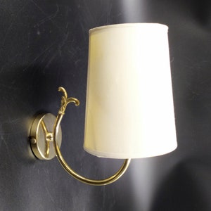Delmas Wall Lamp Lighting Gold Metal White Lampshade - Vintage 60s-70s + LED Bulb
