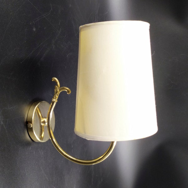 Delmas Wall Lamp Lighting Gold Metal White Lampshade - Vintage 60s-70s + LED Bulb