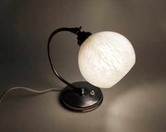 Lámpara de escritorio Art Déco de opalina, lámpara de noche vintage de cristal Clichy de los años 30-40 + bombilla LED