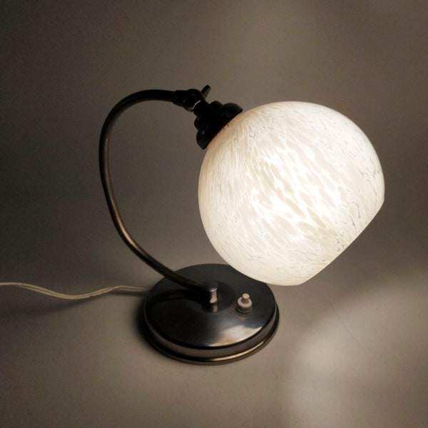 Lampe de Bureau Art Déco Opaline Verre de Clichy Lampe de Chevet Vintage Années 30-40 + Ampoule LED
