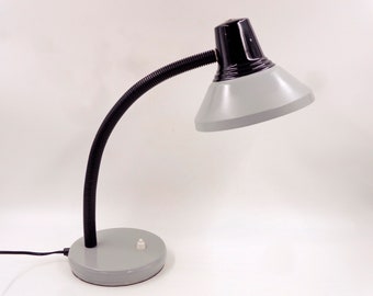 Lámpara de escritorio gris y negra con brazo flexible - Vintage años 70-80 Alemania + bombilla LED