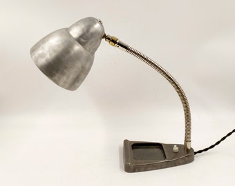 Lampe de Bureau Atelier Industriel Métal Brossé Fonte - Vintage Années 40 France + Ampoule LED