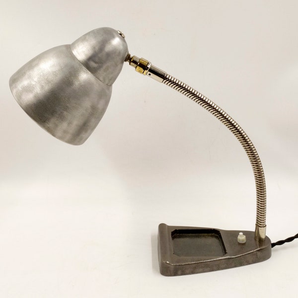 Lampe de Bureau Atelier Industriel Métal Brossé Fonte - Vintage Années 40 France + Ampoule LED