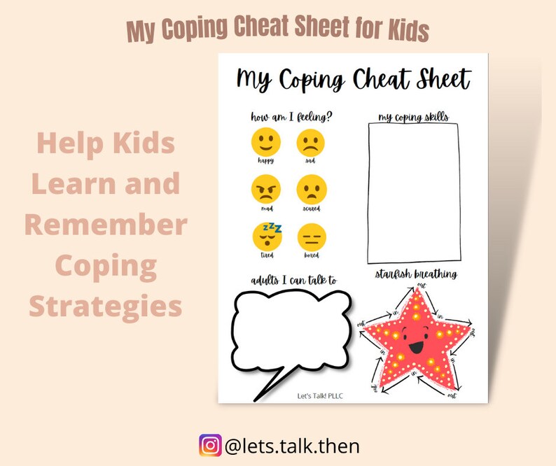 My Coping Cheat Sheet for Kids, Therapy Worksheet for Kids, Coping