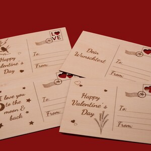 Love Postkarte, Valentinstag Liebespostkarte, personalisierte Holzpostkarte, Valentinstagsgeschenke, Geschenke für FreundInnnen